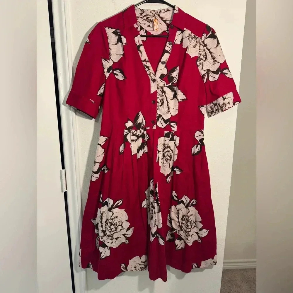 Anthropologie Crimson Floral Midi Dress